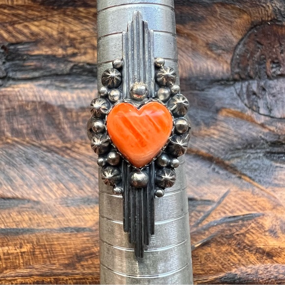 925 Sterling Silver & Spiny Oyster Heart Ring Size 8 •Southwestern• - Picture 8 of 10
